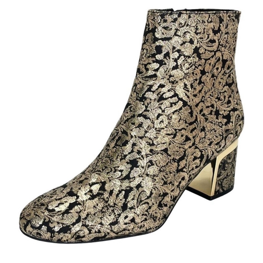 DKNY Like-New Corrie Gold Black Brocade Ankle Boots Women's Size 6.5